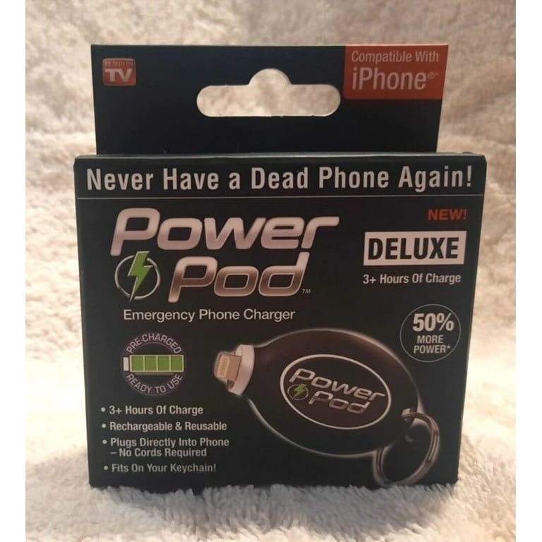 Power Pod DELUXE Keychain Emergency Phone Charger 3 Hours of Charge for iPhone