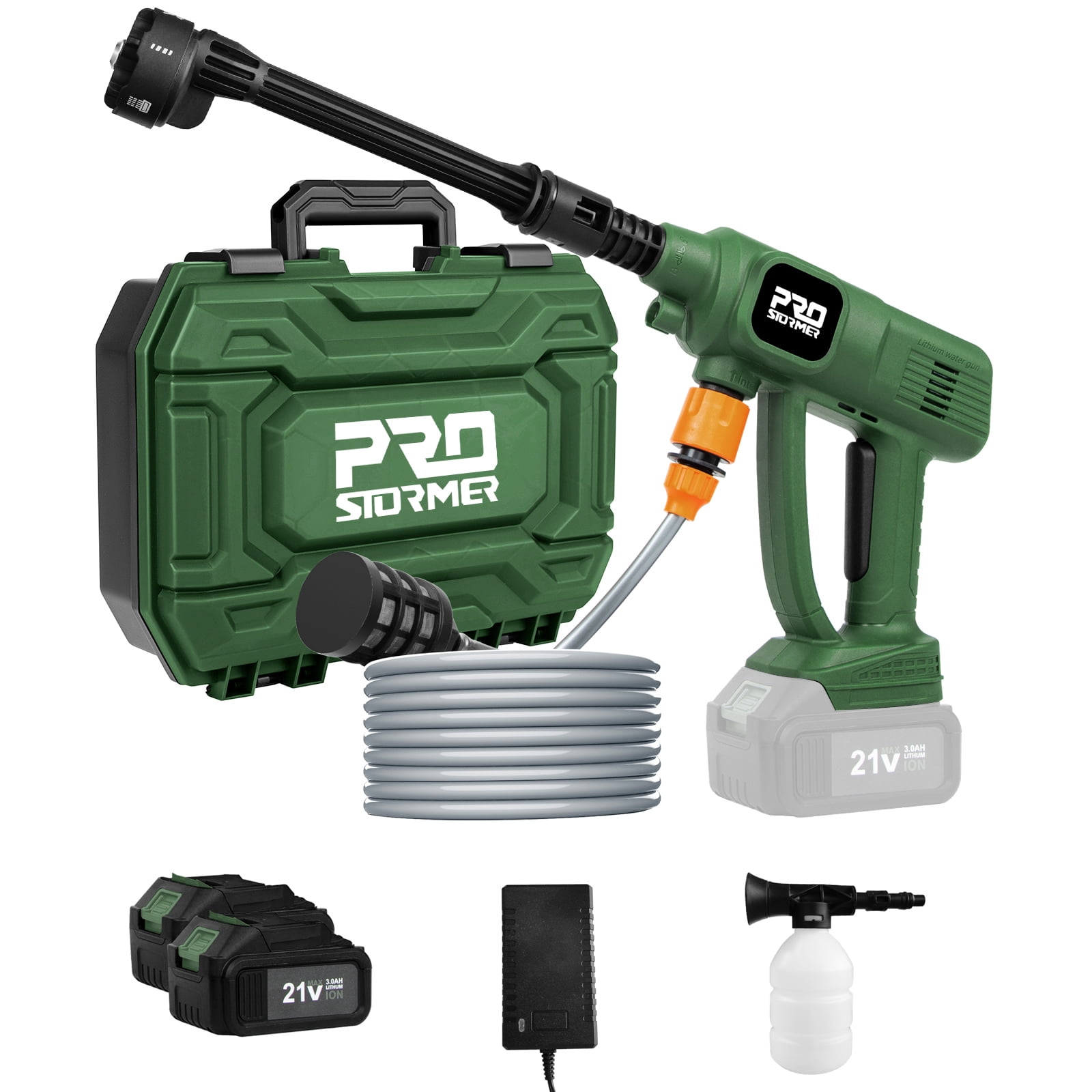 Power Pressure Washer, 1.2GPM Cordless Portable Washer with 2PCS 3000 mAh Battery, 6-in-1 Nozzle, Foam Pot, 16.4Ft Water Pipe for Cleaning & Watering