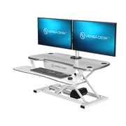 VERSADESK Power Pro Electric Height Adjustable Desk Riser   Sit to Stand Desktop Converter with Keyboard + Mouse Tray, Steel Frame | 36 x 24 White
