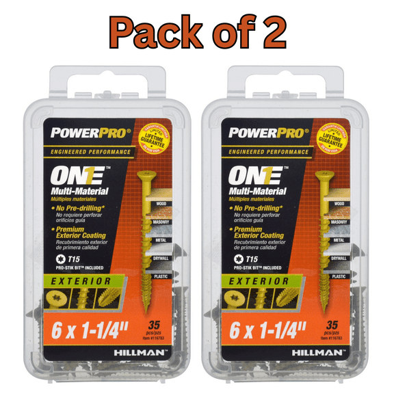 Power Pro ONE Multi-Material Construction Screws, 6 x 1-1/4 inch, T15 Star Drive, Bronze Epoxy Coated, 35 Pieces- Pack of 2