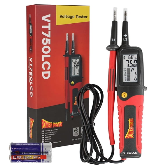 Power Probe VT750 LCD Two Pole 12 to 750V Commercial Voltage Tester - DC AC Automotive Car Voltage Meter Tester Tool for Electric and Hybrid Vehicles