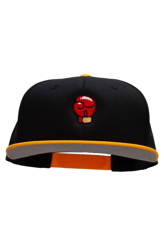Power Punch Embroidered Two Tone Superior Cotton Twill Flat Bill Snapback Cap - Gold Black OSFM
