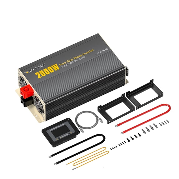 Power Queen 2000W Pure Sine Wave Inverter 12V DC to 110V-120V AC For 12V Battery Solar Power RV 4000W Surge Peak