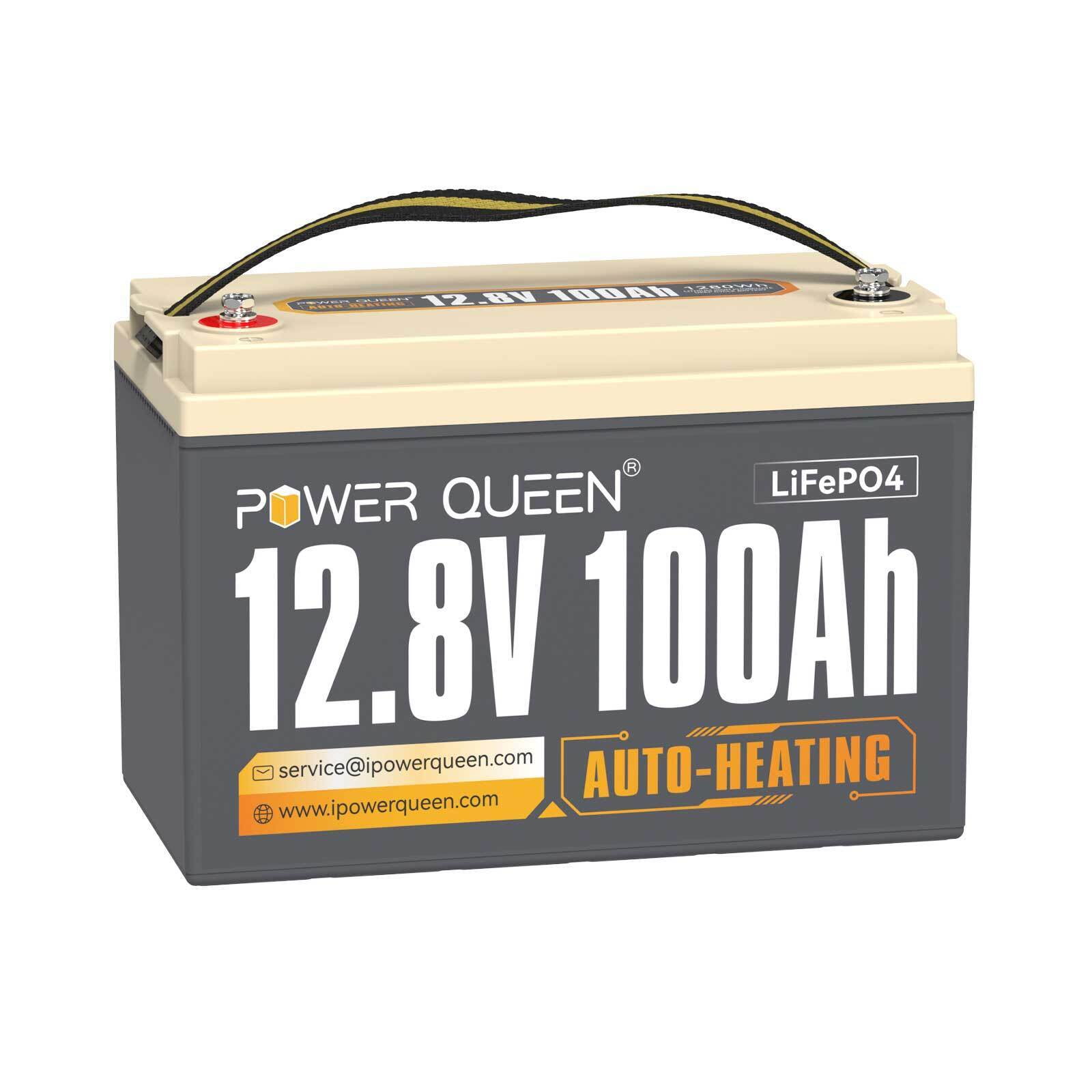 Power Queen 12V 100Ah Auto-Heating LiFePO4 Lithium Battery BMS Support Low  Temp. for RV, off-Grid，Match BCI Group 31 Battery Box 