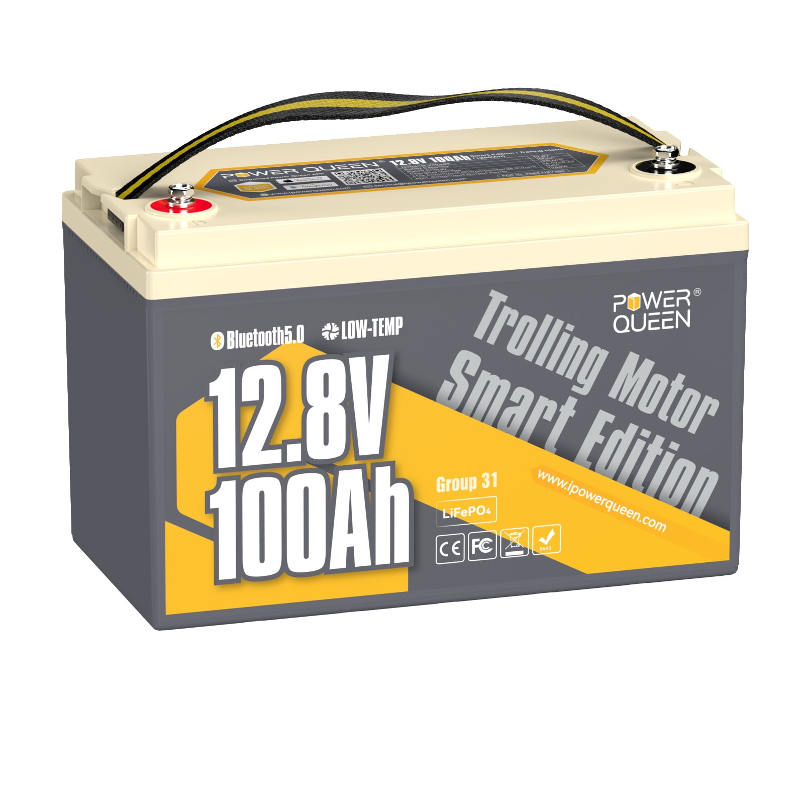 Power Queen 12V 100Ah Group 31 Bluetooth LiFePO4 Battery for Solar, RV ,Marine ,Camping,Off grid