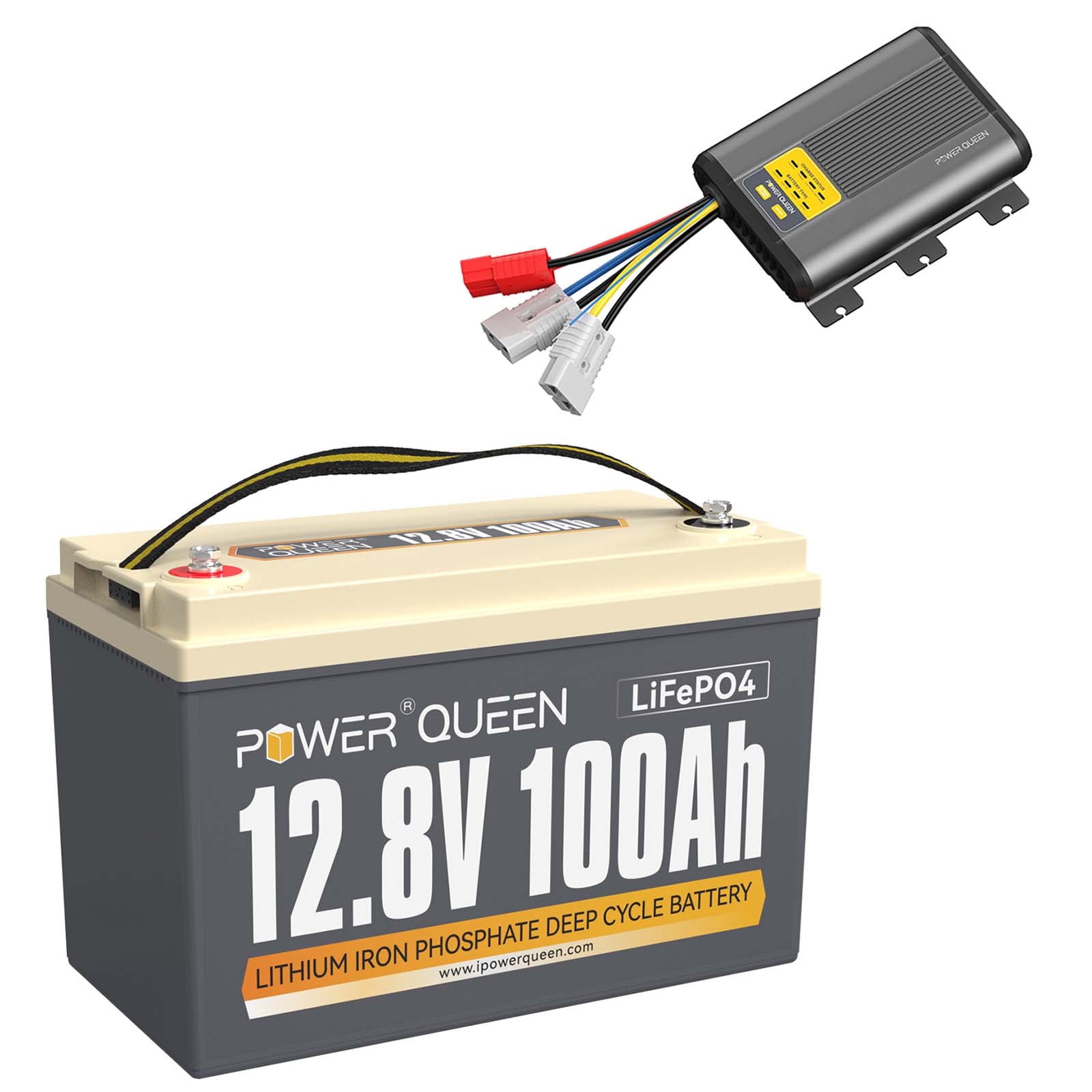 Power Queen 12V 100Ah LiFePO4 Lithium Battery 100A BMS with 40A DC to DC Charger for RV Trailer Solar Off-grid