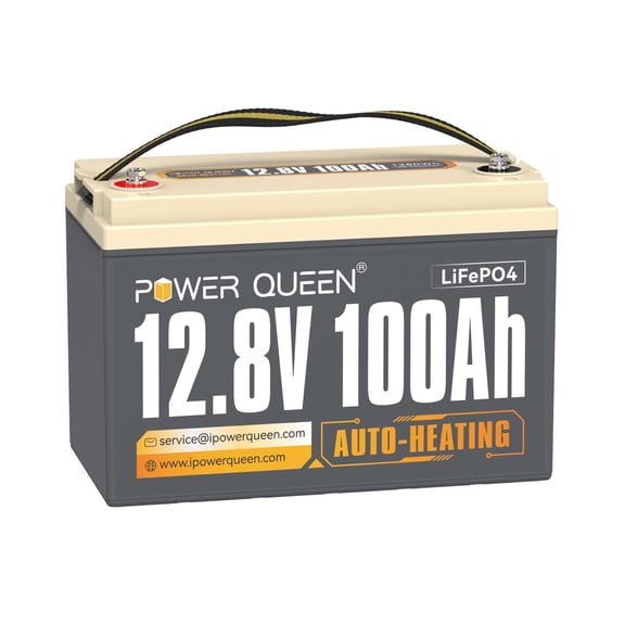 Power Queen 12V 100Ah Auto-Heating LiFePO4 Lithium Battery BMS Support Low Temp. For RV Marine Solar Outdoor