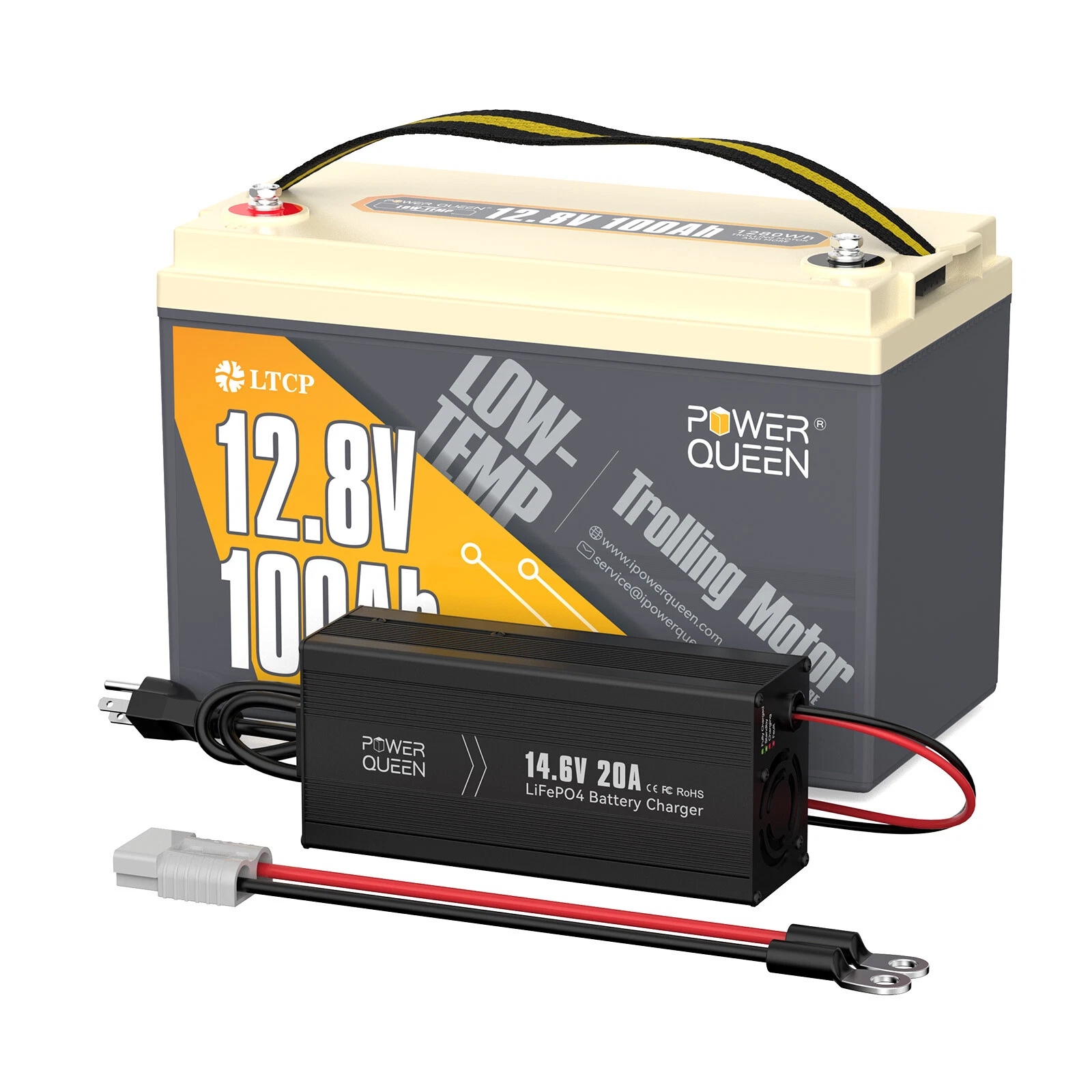Power Queen 12V 100Ah Low Temp Protection Lithium Battery with 14.6V 20A LiFePO4 Charger