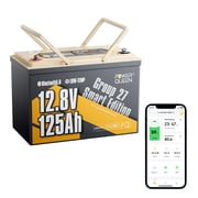 Power Queen 12V 125Ah Lithium Battery Group 27 Bluetooth LiFePO4 Battery,1600Wh Energy, 100A BMS with Low-Temp Protection for RV, Marine, Home Energy Storage