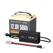 Power Queen 12V 50Ah Deep Cycle LiFePO4 Lithium Battery with 14.6V 10A Charger for RV, Trolling Motor, Fish Finder
