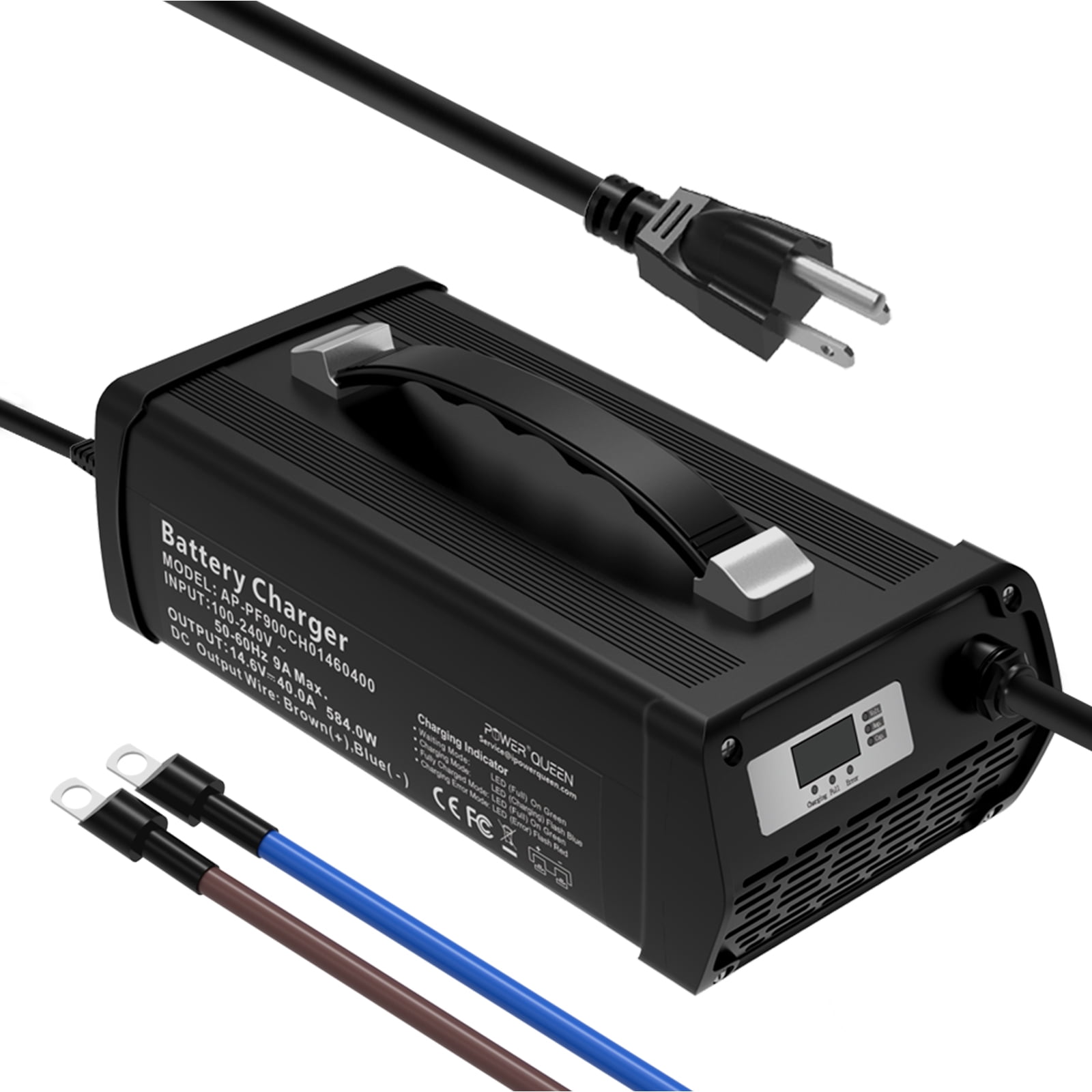 Power Queen 14.6V 40A Lithium Battery Charger Fast Charging for 12V 200Ah 300Ah LiFePO4 Batteries