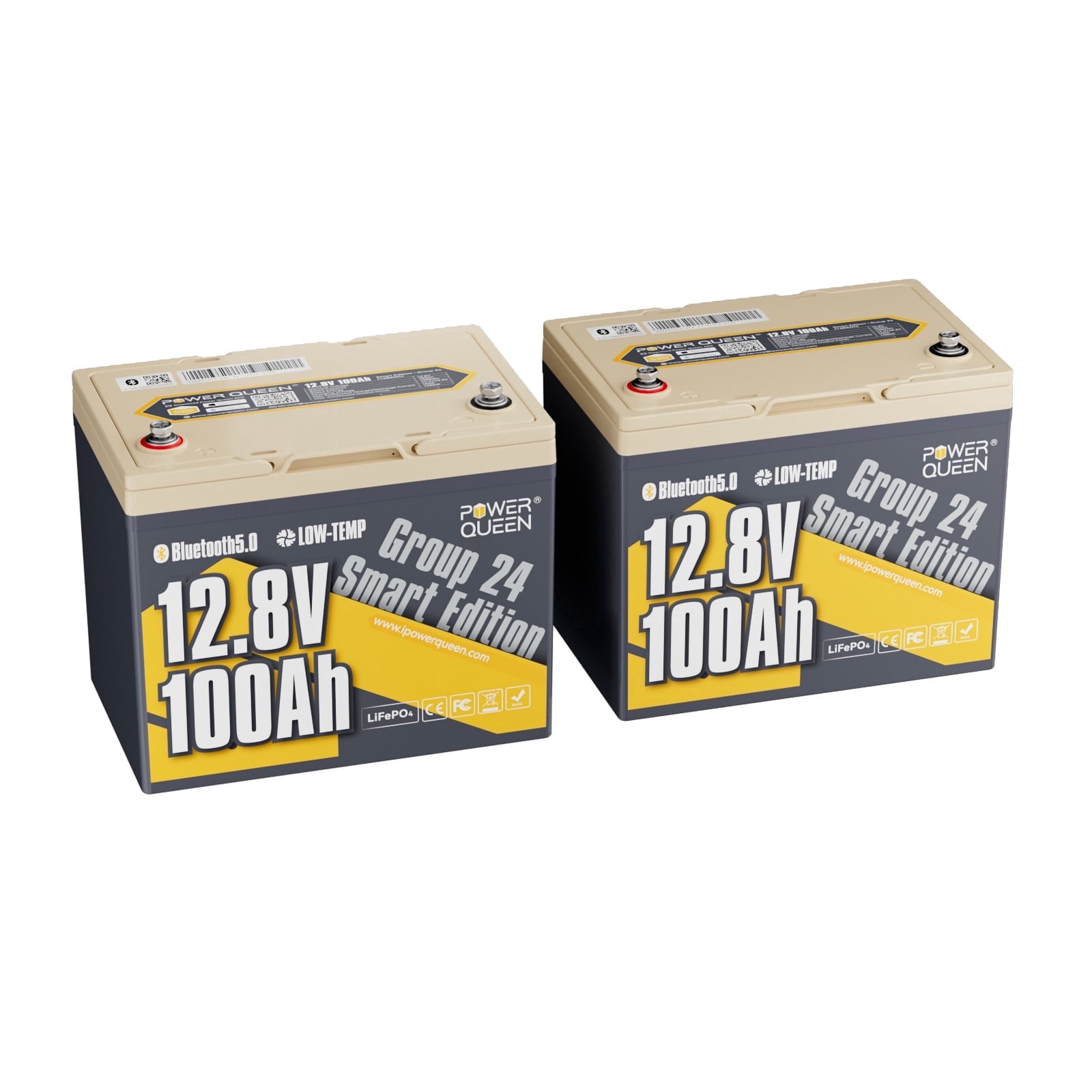 Power Queen 2 PACKS 12V 100Ah Group 24 Bluetooth Lithium Battery LiFePO4 For RV Camper Trailer