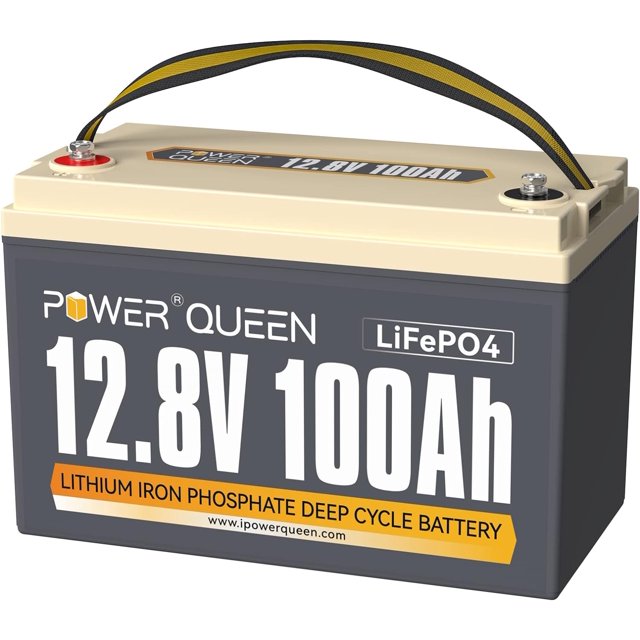 Power Queen 2 Pack 12.8V 100Ah LiFePO4 Battery, Builtin 100A BMS