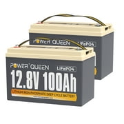 Power Queen 2 Pack 12V 100Ah BCI Group 31 LiFePO4 4000+ Deep Cycle Lithium Battery BMS for Solar ,RV ,Off grid, 30-70lbs Trolling Motor,Marine,Home Energy Storage