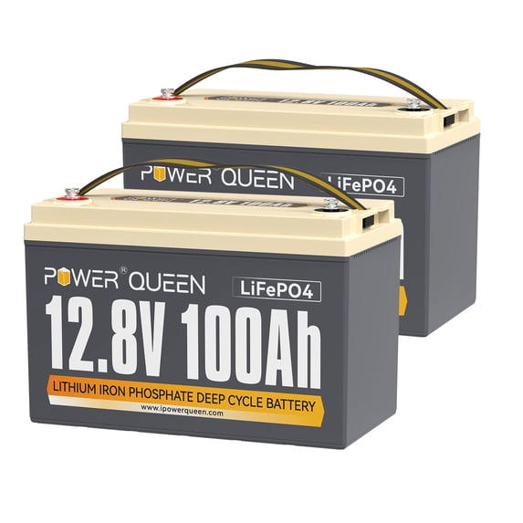 Power Queen 2 Pack 12V 100Ah BCI Group 31 LiFePO4 4000+ Deep Cycle Lithium Battery BMS for Solar ,RV ,Off grid, 30-70lbs Trolling Motor,Marine,Home Energy Storage