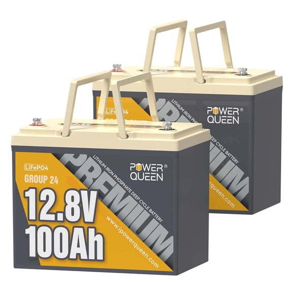 Power Queen 2PACK 12V 100Ah Group 24 LiFePO4 Battery, 2560Wh Lithium Battery, with 100A BMS,Grade A Battery Cell, Perfect for Trailer RV, Marine, Solar Power System