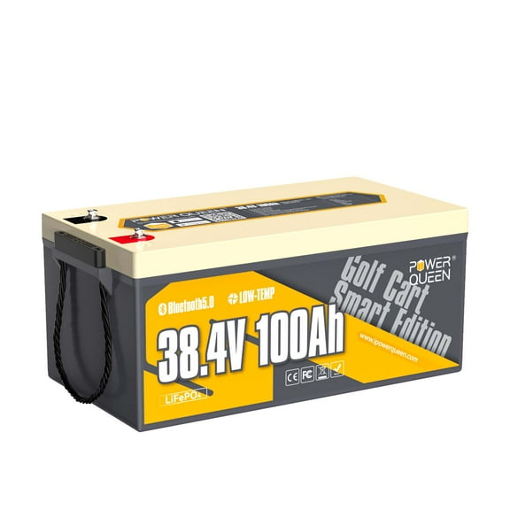 Power Queen 36V 100Ah Bluetooth Low Temp Cut Off LiFePO4 Battery Deep Cycle Lithium for Golf Cart Outboard Motor (Support 2 Series to 72V 100Ah)