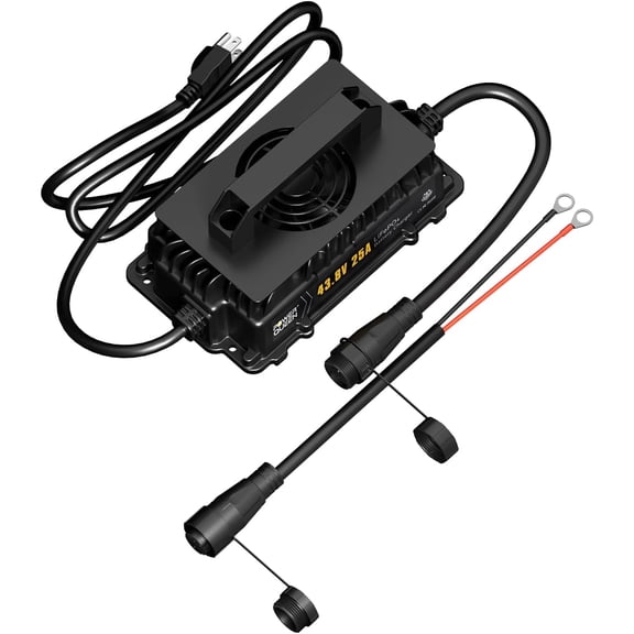 Power Queen 36V (43.8V) 25A LiFePO4 Battery Charger IP65 Waterproof Dustproof for 36V LiFePO4 Lithium Battery,LED Display,Perfect for 36Volt Golf Cart,RV, 36V Trolling Motors