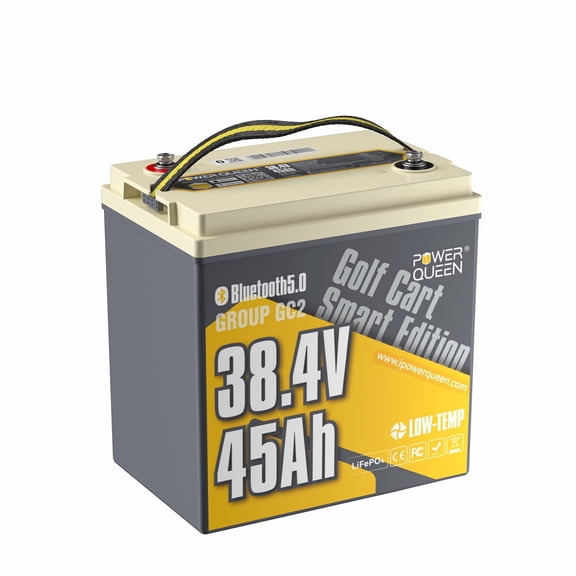 Power Queen 36V 45Ah GC2 Bluetooth LiFePO4 Lithium Battery 90A BMS For 2kW Electric Cart,Marine, Trolling motors, and Home Backup