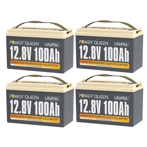 Power Queen 4 Pack 12.8V 100Ah LiFePO4 Battery, Built-in 100A BMS, Lithium Battery 5120Wh, Up to 15000+ Cycles, Support in Series/Parallel, widely used for Solar Home System, RV, Off-grid Life,Marine