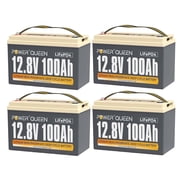Power Queen 4 Pack 12.8V 100Ah LiFePO4 Battery, Built-in 100A BMS, Lithium Battery 5120Wh, Up to 15000+ Cycles, Support in Series/Parallel, widely used for Solar Home System, RV, Off-grid Life Marine