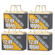 Power Queen 4PACK 12V 100Ah Group 24 LiFePO4 Battery, 5120Wh Lithium Battery, with 100A BMS,Grade A Battery Cell, Perfect for Trailer RV, Marine, Solar Power System