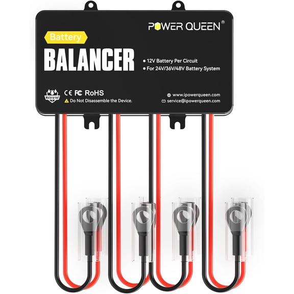 Power Queen Battery Balancer 48V (4*12V) Battery Equalizer for 24V/36V/48V Batteries Bank, Supports for LiFePO4/ Lead Acid/Gel/AGM/SLA Perfect for RV Solar Home Off Grid