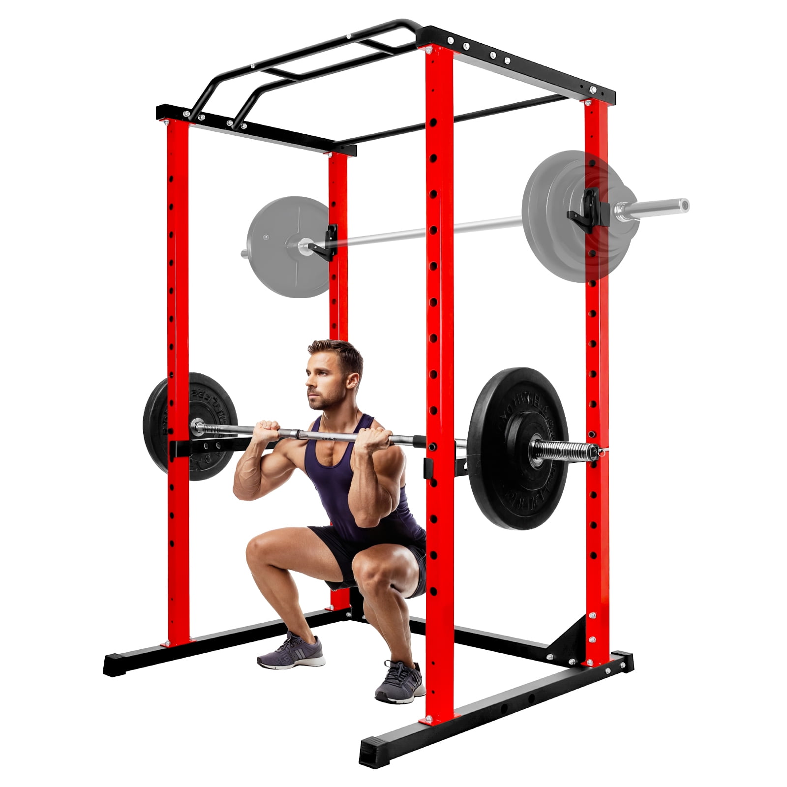 Power Rack 1200 LBS, All in One Multi - Functional Squat Cage featuring 14 Speed Adjustable Bars, J Hooks, and Heavy Duty Construction for Effective Home Gym Workouts