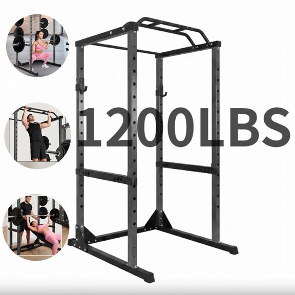 Power Rack, 1200 lbs Squat Cage with 14 Height Positions, Black Power Cage with Non-Slip Base & Barbell Protection, Rack for Home Gym Strength Training