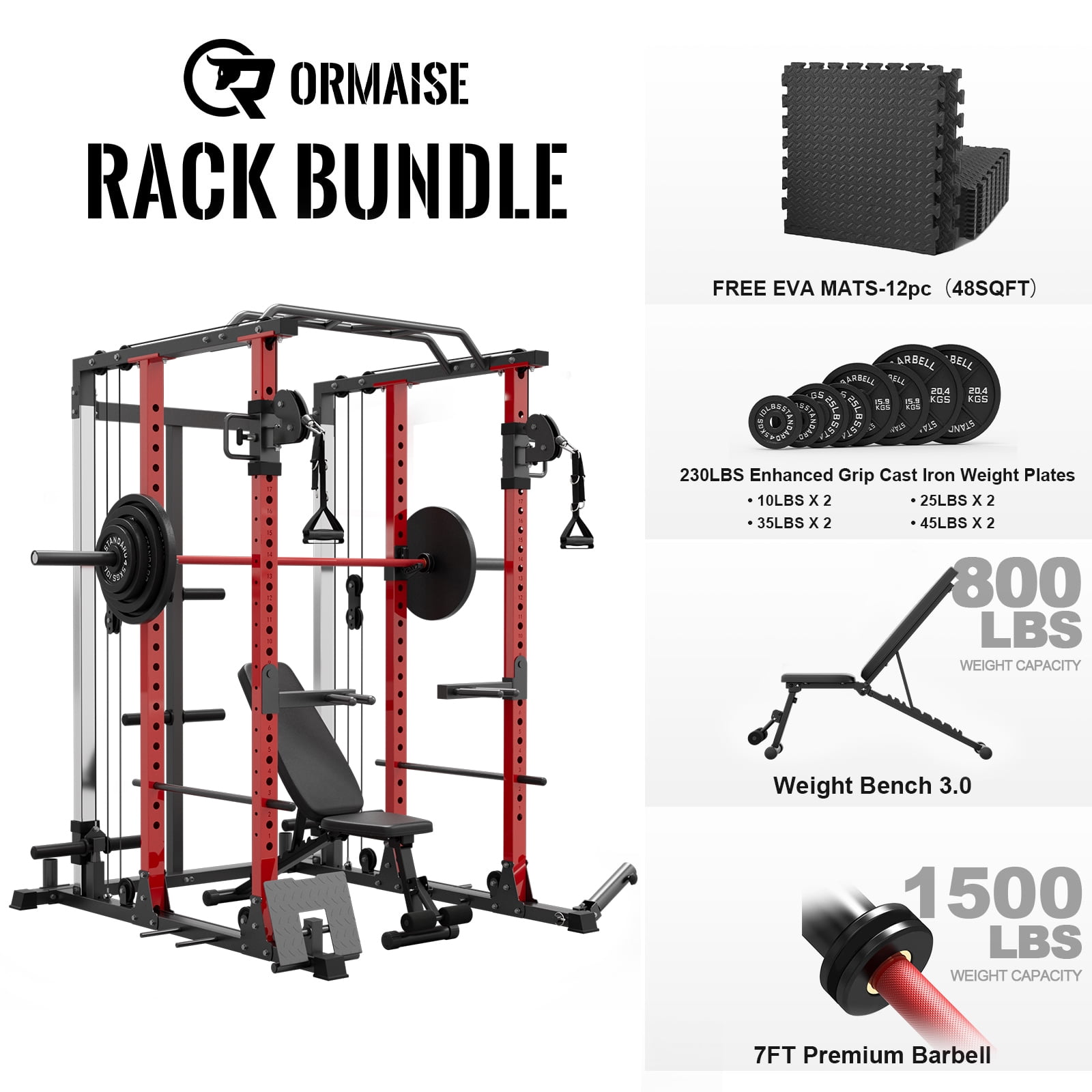 Power Rack Cage PC07, 2200 lbs Weight Rack with Cable Crossover  Machine,Multi-Function Squat Rack with J Hooks,Dip Bars and Landmine for  Home Gym ..., image size:1600x1600