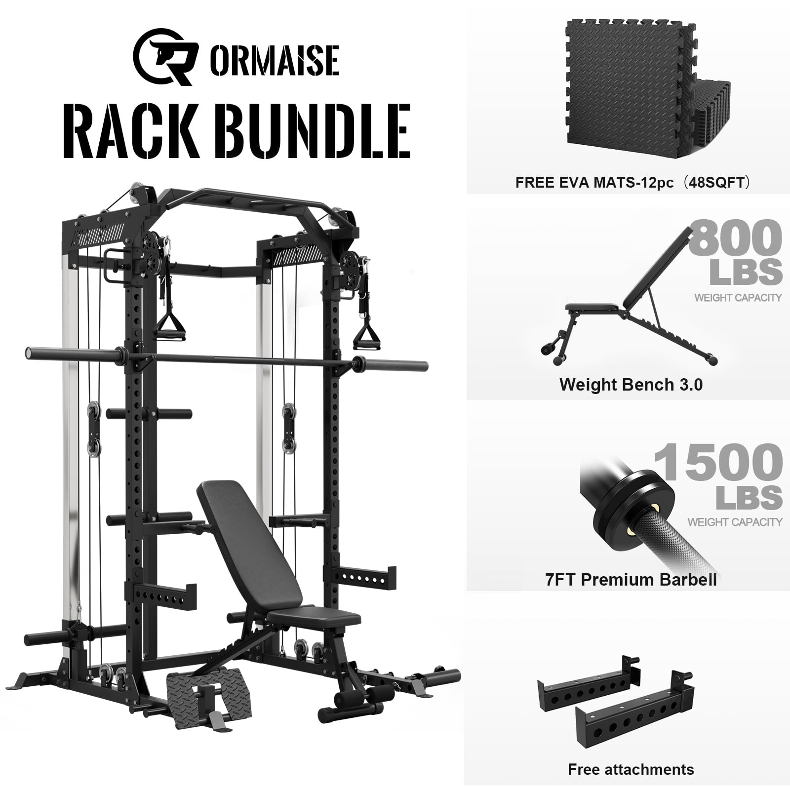 Power Rack Cage, Weight Rack with Dual Pulley Cable Crossover Machine ...
