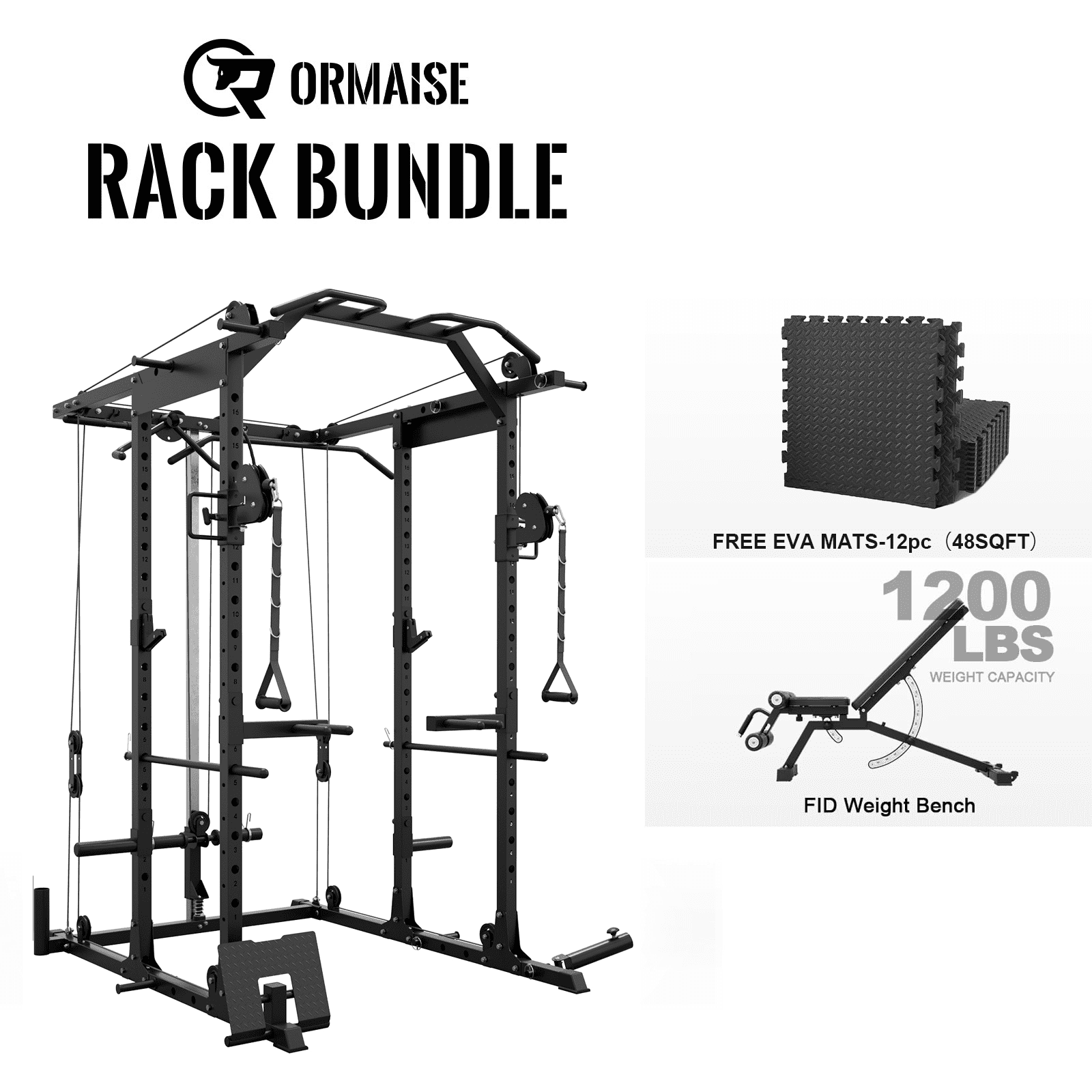 Power Rack Cage, Weight Rack with Cable Crossover Machine,Multi-Function Squat Rack with J Hooks,Dip Bars and Landmine for Home Gym (Black)