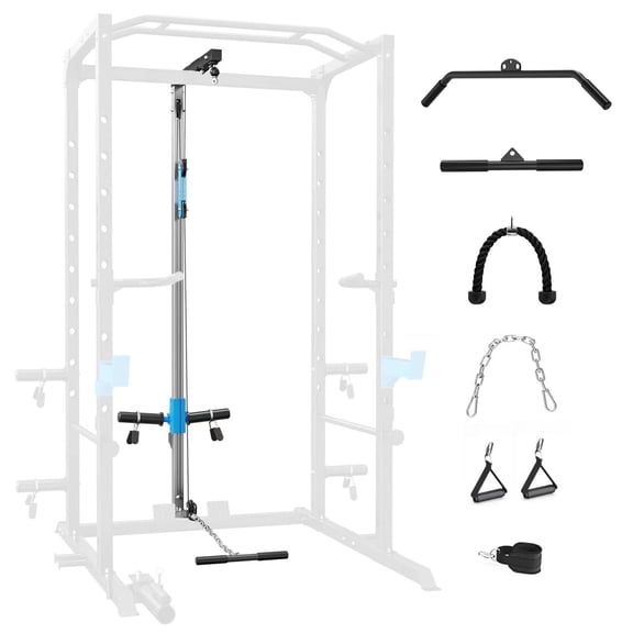 Power Rack for Home Gym, Multi-Functional Power Cage with J-Hooks, Dip Handles, Landmine, Cable Pulley System, Strength Training, White