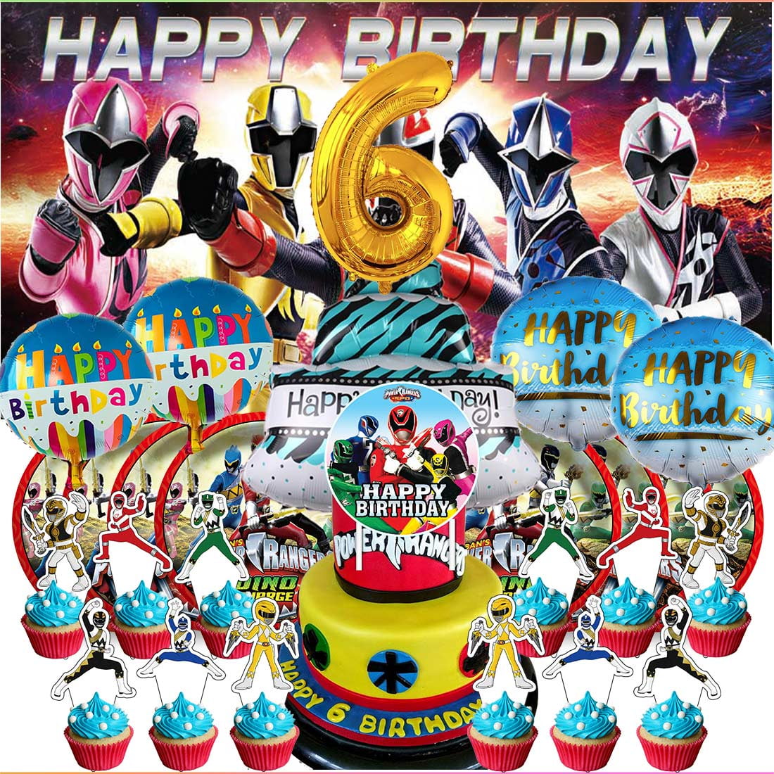 Power Ranger 6th Tableware Balloons Cake Toppers Backdrop Banner ...