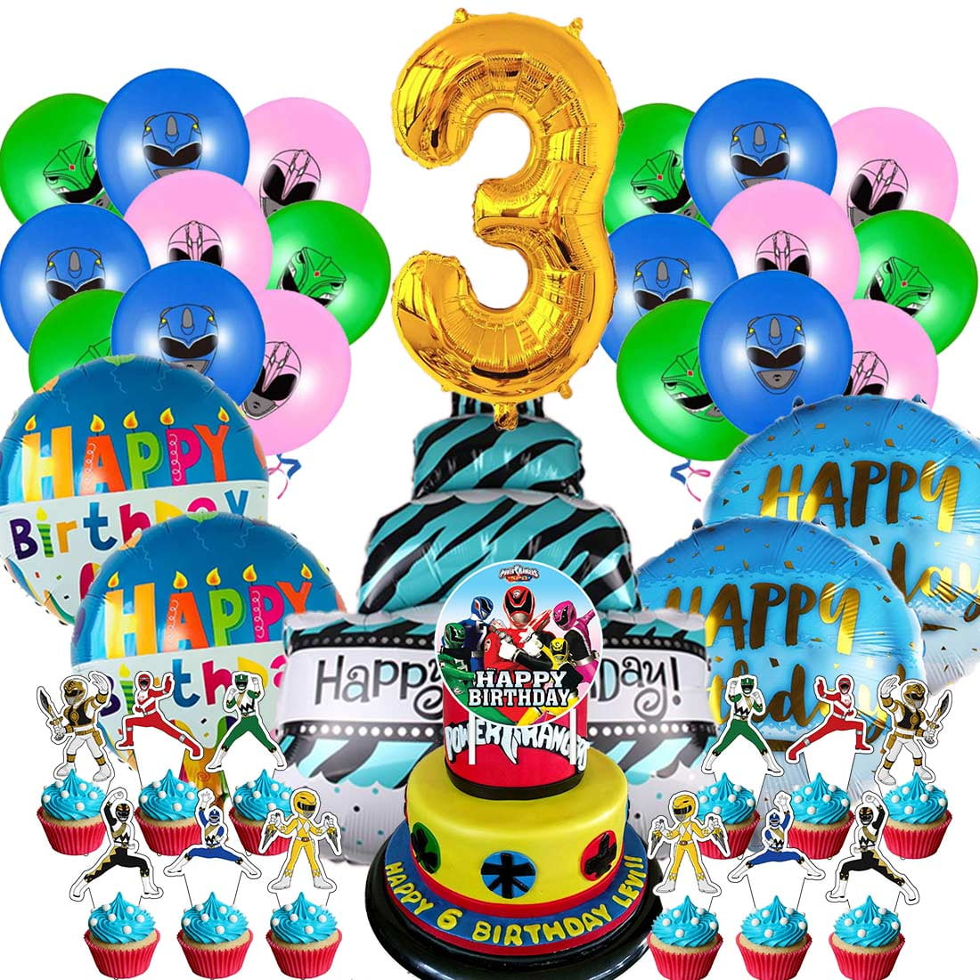 Power Ranger Party Supplies 3rd Decor Kit Balloons Birthday Cake Topper ...