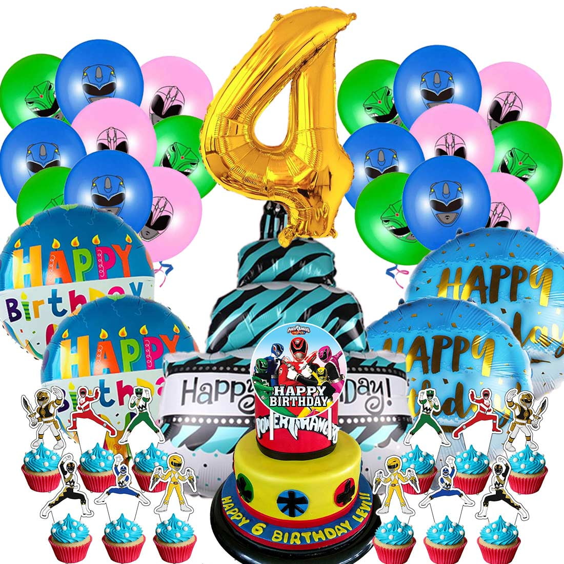 Power Ranger Party Supplies 4th Decor Kit Balloons Birthday Cake Topper ...