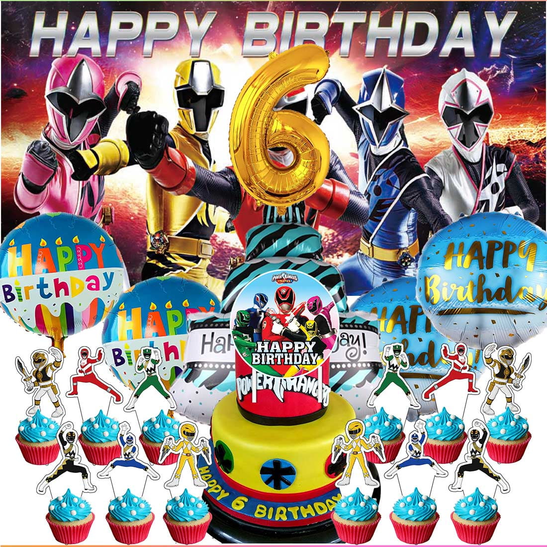 Power Ranger Party Supplies Decor 6th Kit Balloons Birthday Cake Topper ...