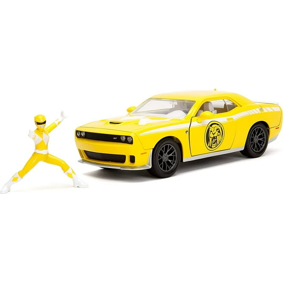 Power Rangers 1:24 2015 Dodge Challenger SRT Hellcat Die-Cast Car & 2.75" Yellow Ranger Figure, Toys for Kids and Adults