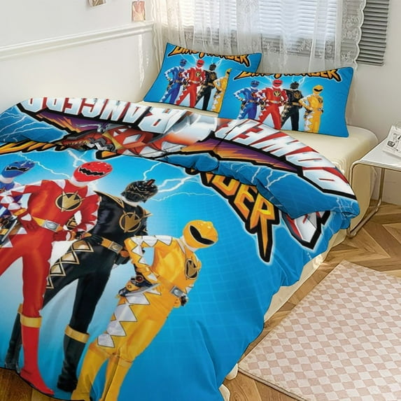 Power Rangers 3 Pieces Bedding Set 3D Printed Lightweight Bed Quilt Set Comforter Cover Set for Girls Kids Teens, 1 Quilt Cover 2 Pillowcases 86"x70"