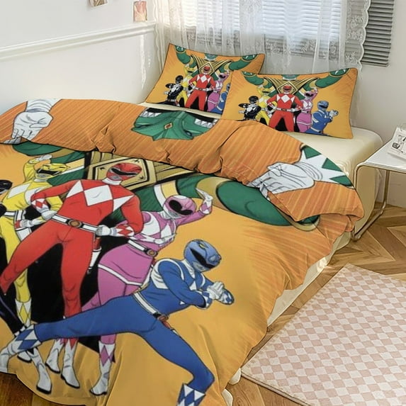 Power Rangers 3 Pieces Bedding Set 3D Printed Lightweight Bed Quilt Set Comforter Cover Set for Girls Kids Teens, 1 Quilt Cover 2 Pillowcases 86"x70"