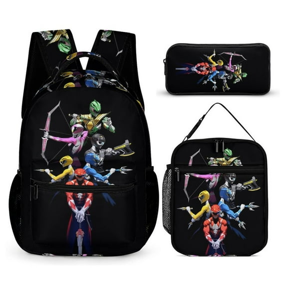 Power Rangers 3PCS Casual Backpack Set Bookbag + Pencil Case + Lunch Bag Combination For Travel Work Camping