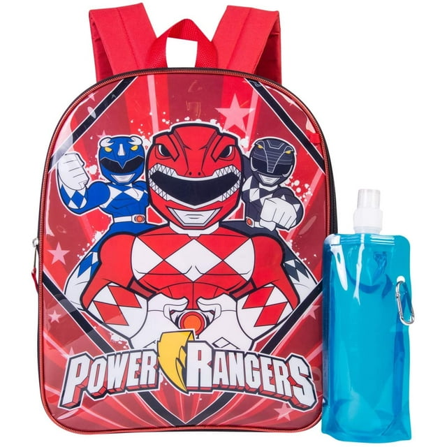 Power Rangers Backpack Combo Set - Power Rangers Boys' 3 Piece Backpack Set - Backpack, Waterbottle and Carabina Black/Red