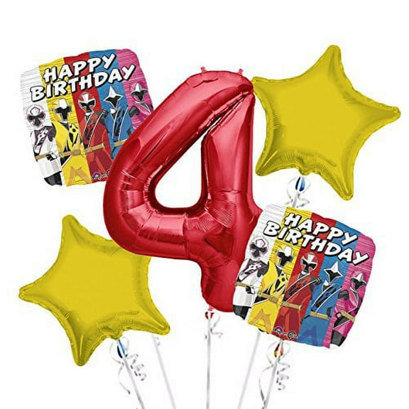Power Rangers Balloon Bouquet 4th Birthday 5 pcs - Party Supplies