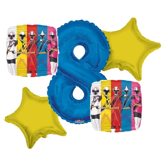 Power Rangers Balloon Bouquet 8th Birthday 5 pcs - Party Supplies
