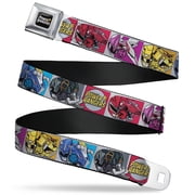 Power Rangers Belt, Seatbelt Buckle Belt, Sabans Power Rangers Zord and Icon Blocks and Title Logo, 30 to 44 Inches