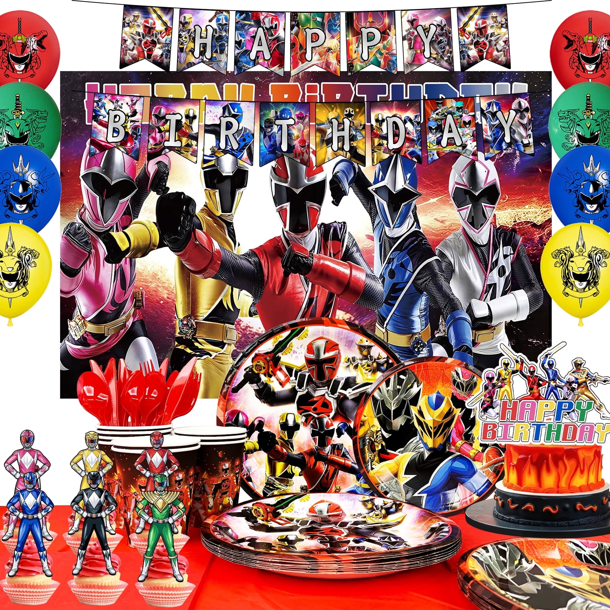 Power Rangers Birthday Decorations, Power Rangers Party Decorations & Tableware Set Including Power Rangers Cake Toppers Backdrop Plates Tablecloth etc Power Rangers Birthday Party Supplies