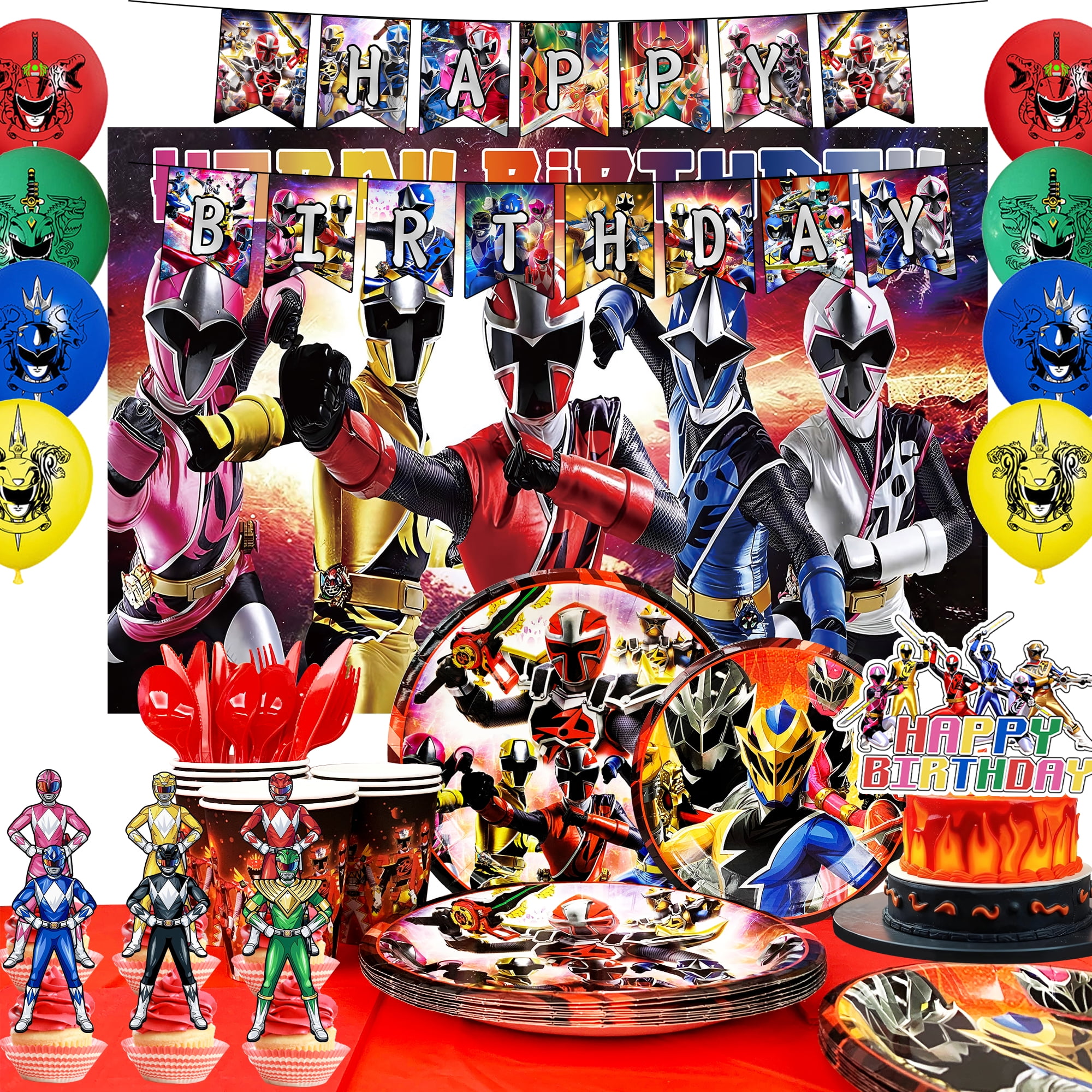 Power Rangers Birthday Decorations, Power Rangers Party Decorations & Tableware Set Including Power Rangers Cake Toppers Backdrop Plates Tablecloth etc Power Rangers Birthday Party Supplies