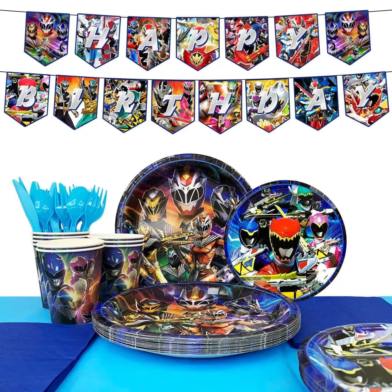 Power Rangers Birthday Decorations Tableware, Power Rangers Party Decorations Set - Power Rangers Theme Party Plate Cups Napkins Tablecloths Banner etc Power Rangers Birthday Party Supplies
