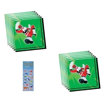 Power Rangers Birthday Party Supplies Bundle includes 32 Lunch Paper Napkins and 1 Dinosaur Sticker Sheet