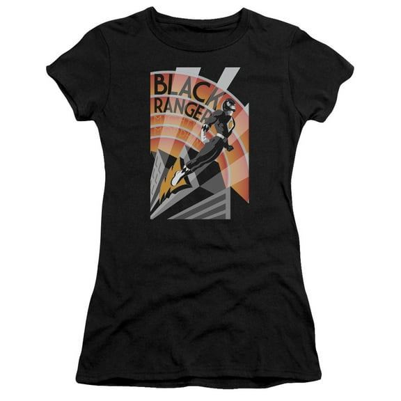 Power Rangers Black Ranger Deco Junior Women's T-Shirt Sheer Black